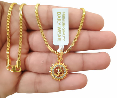 SAPNAPALACE Om tiny dimonds gold pendant with gold chain Gold-plated Brass Pendant