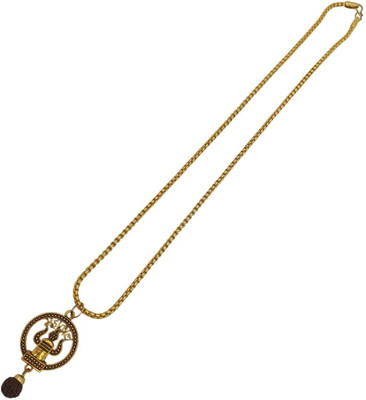 Guruji Imitation Company Most Demanded Lord Sri Shiv Trishul OM Dotted Locket Pendant With Chain Gold-plated Brass, Alloy Pendant