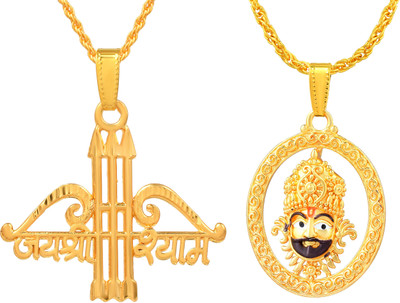 BRBRIK Gold Plated Lord Jai Shree Shyam Symbol Combo Pendant Locket Jewellery Men Gold-plated Brass Pendant