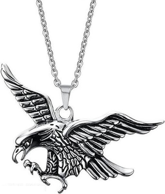 Fab Creations Stainless Steel Soaring Eagle Pendant Necklace | Bold Patriotic Style Chain Silver Alloy Pendant Set