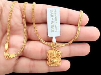 DIVS FASHION LAXMIJI RECTANGLE SHAPED PENDANT WITH CHAIN Gold-plated Diamond Brass Pendant Set