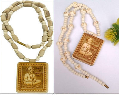 Green Spiritual Shri Bageshwar Dham Tulsi Kanthi Mala with Tulsi Hanuman ji Locket Combo Wood Pendant