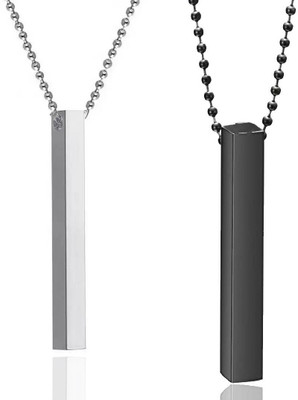 house of common 3D Vertical Bar Stick Pendant/Locket for Men and Women Rectangle Pendant Black Silver Stainless Steel Pendant