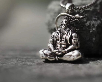 Diivine Hindu Meditation Hanuman Pendant for Men and Women, Evil Protector Hanuman Ji Locket Rhodium, Silver Stainless Steel, Alloy Locket