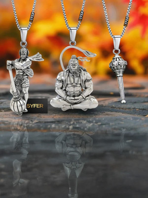 Syfer Lord Hanuman and Gada Pendant for Men & Women, Hanuman Locket (COMBO) Silver, Gold-plated Brass Locket