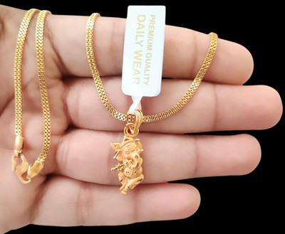 DIVS FASHION Ganpatiji with basuri design pendant with gold plated chain Gold-plated Brass Pendant