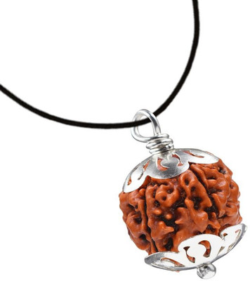 PLUYBaba Samagri 4 Mukhi Certified Original Pure Siddha Rudraksha Form Nepal Silver Wood Pendant