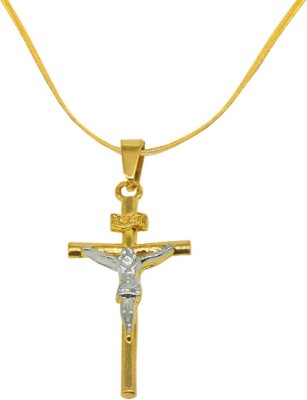 M Men Style Religious Jewelry Christian Catholic Cross With Chain Gold-plated Stainless Steel, Brass Pendant Set