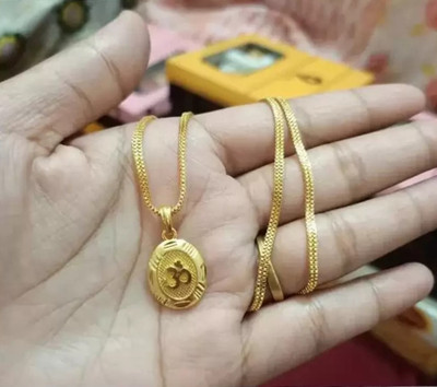 RV Enterprises OM Chain Pendant Set with 1 Gram Polish, 24-Inch Chain Gold-plated Brass Locket Set