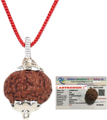 Astrodidi 7 Mukhi Rudraksha Pendant Certified Original Seven Face Rudraksha with Lab Silver Wood Pendant