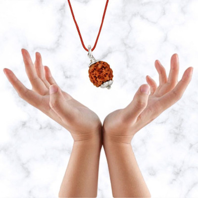 Fine Creation Premium Three Mukhi Rudraksha / Original Nepali 3 Mukhi Rudraksha / 3 faced Silver Wood Pendant
