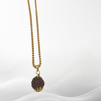 Haven gemsstone 4 Mukhi Nepali Rudraksha Four Faced Rudraksha Lab Test Certificate Gold-plated Beads Brass, Wood Locket