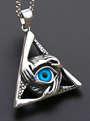 KURMASHOP Men Silver Plated Evil Eye Pendant Necklace Silver Cubic Zirconia Stainless Steel Pendant Set