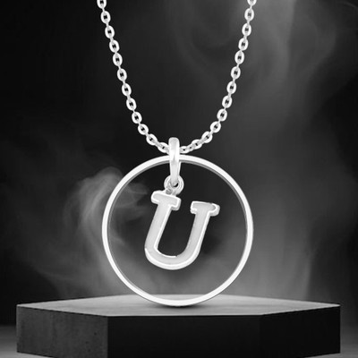 Kanak Jewels Stylish Silver Circle Pendant with Bold 'U' Initial Elegant Jewelry Pendant Silver Brass Pendant