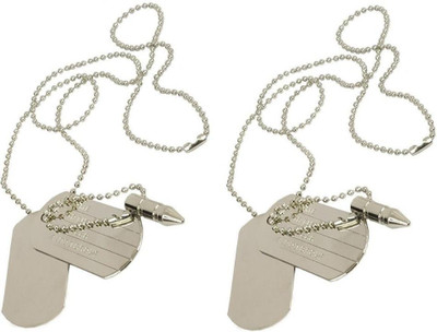 house of common Set Of 2 Army Military Bullet Dog Tag Plain Blade Locket Pendant Necklace Stainless Steel Pendant Set