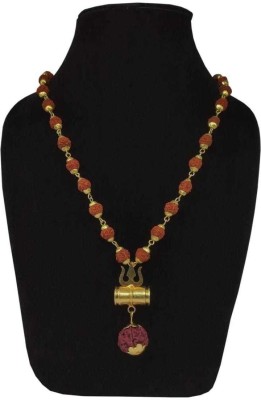 spyronix Shiv Shakti Kavach 5 Mukhi and 36 Beads of Rudraksha Mala with Trishul and Damru Brass, Wood Pendant