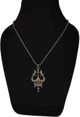 zebisco silver plated mahadev shiv ji trishul pendant Silver Stainless Steel, Steel Locket Set