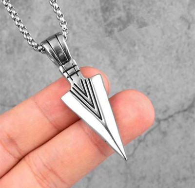 Astrootalk Stainless Steel Mens Boys Cool Spearpoint Arrowhead Pendant Chain Necklace Set Silver Stainless Steel Locket