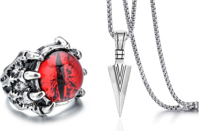 Animated F 351_JSE-SLVR ARWW RED EYE Stone Pendant Set