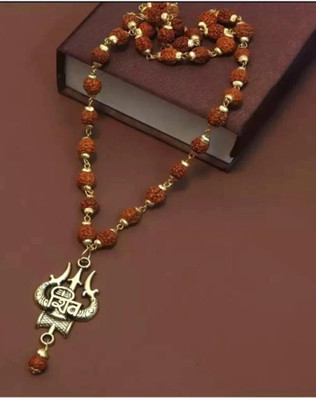 Divine rudras Shiv Trshul mala Gold-Plated Lord Shiva Locket Wood Locket Set