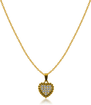 Pundriksh Elegant Anti-Tarnish Metal Sparkling Heart with a Beaded Edge Locket Gold-plated Cubic Zirconia Stainless Steel Pendant