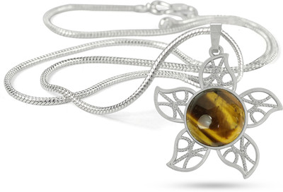 REIKI CRYSTAL PRODUCTS Tiger Eye Crystal Stone Lotous Leaf Pendant/Locket With Metal Chain For Unisex Crystal Pendant