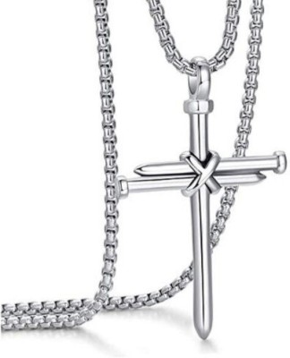 SILVOSWAN Christian Crucifix Jesus Cross Nail Pendant/ Locket For Men and Women Stainless Steel Pendant