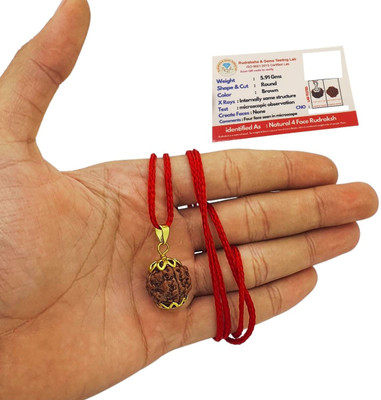 BHAKTI CHIMES 4 Mukhi Rudraksha, Four Face Radraksha, 4 Face Radraksha, Original Rudraksha Gold-plated Beads Brass, Wood Locket Set