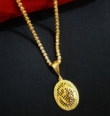 Aviate OM GOLDEN Round JALI & CHANDRAMUKHI Gold-plated Cubic Zirconia Alloy Pendant Set