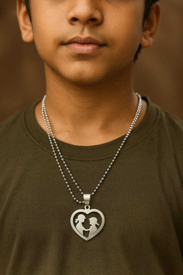 Fashow collection Couple Necklace-Valentine Special Love Heart Stainless Steel Locket for Couples Sterling Silver Cubic Zirconia Brass Locket Set