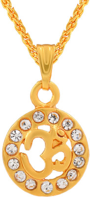 morir Gold Plated Brass Round Diamond Om Pendal/Pendant Chain Necklace Gold-plated Cubic Zirconia Brass Pendant
