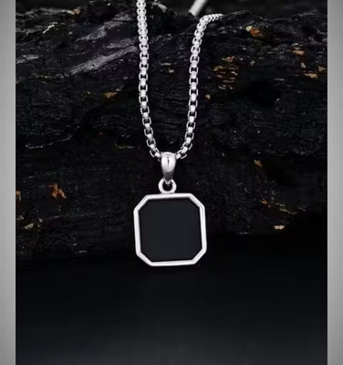 Fab Creations Silver Stainless Steel Square Pendant_fk93 Silver Onyx Alloy Pendant