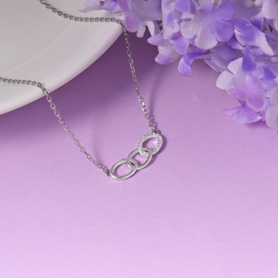 RACHIVA Silver Zircon Circle Pendant with Link Chain Platinum Zircon Sterling Silver Pendant Set