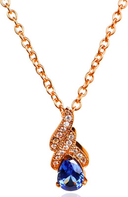 GEMSLAY Tear Drop Glam Pendant Necklace with Blue Sapphire Stone | Stylish Jewelry Gift Rhodium Cubic Zirconia Brass Pendant