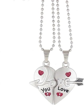 Ayeshu Couple Special Silver plated Dual Love Heart Pendant Chain for Girls & Boys Rhodium Stainless Steel Pendant Silver Metal Locket