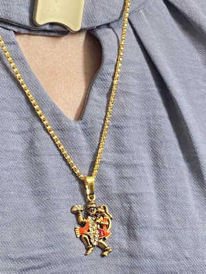 pompeo GOLDEN HANUMAN JI LOCKET WITH GOLDEN CHAIN FOR MEN AND WOMEN (PACK OF 1) Metal Locket Set