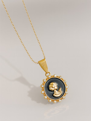 KRIMO Elegant Cameo Style Golden Pendant Necklace for Women & Girls – Vintage Design Gold-plated Diamond Metal Pendant Set