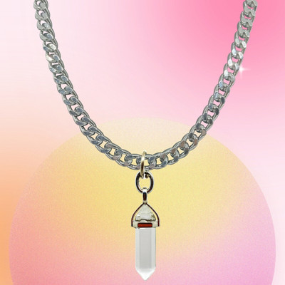 D2Fashion Pyramid Stone in Transparent Locket With Chain Metal Pendant
