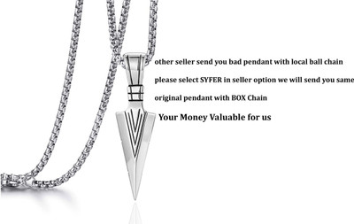 JS Enterprises Silver Arrow Pendant & Eye RIng for Men and Boys Stylish Biker/Party Wear Silver Stainless Steel Pendant Set