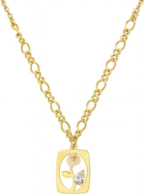 vien Elegant Gold-Plated Floral Pendant Necklace with Pearl & CZ Stone for Women Gold-plated Cubic Zirconia Stainless Steel Pendant Set