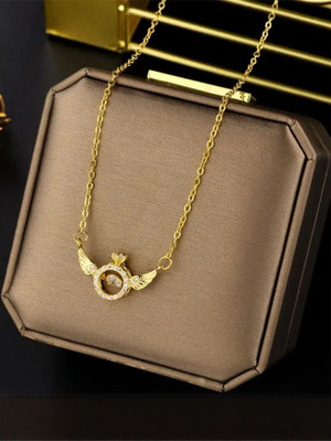 Dressberry Gold-plated Circle With Angel Wings Crystal Ring Pendant For Girls And Women Gold-plated Alloy Pendant