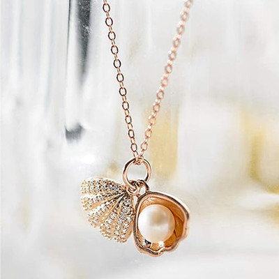 Lila Artificial Pearl Mermaid Stylish Necklace with Little Sea Locket Pendant Cubic Zirconia Stainless Steel Pendant Set