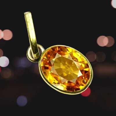 Chopra Gems Yellow Sapphire Pendant Natural Pukhraj Stone Lab Certified Stone For Unisex Gold-plated Brass