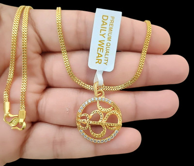 DIVS FASHION Om Round shaped pendant with gold plated chain Gold-plated Brass Pendant