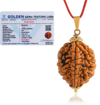 Admier 2 Mukhi Rudraksha Pendant Lab Certified Nepali Rudraksha Pendant Gold-plated Brass Pendant