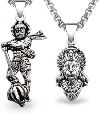 Elleva Bajrangbali Pendant Locket for Men Women Combo | Jai Hanuman Pendant with Chain Silver Metal Locket Set