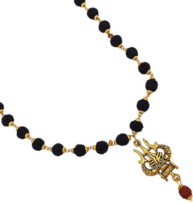 A1 yashvriddhi God Lord Shiva Mahadev Mahakaal Locket Pendant With 5 Mukhi Rudraksha Mala Gold-plated Beads Brass, Wood Pendant