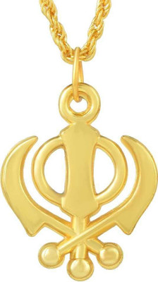 pompeo sikh khanda locket with chain in gold color Gold-plated Brass Pendant