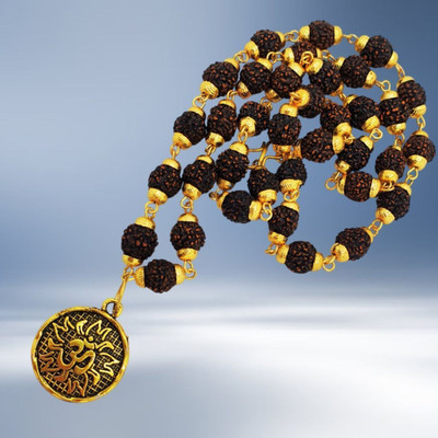 lisa vorce Most Beautiful Shiv Trishul OM Dotted Locket Pendant With 5 Mukhi Rudraksha Mala Gold-plated Beads Brass, Wood Locket