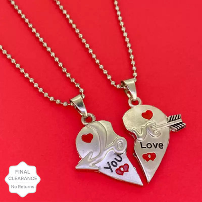 VIANSH Couple Locket with I Love You Heart Silver Stainless Steel, Alloy Locket Set
